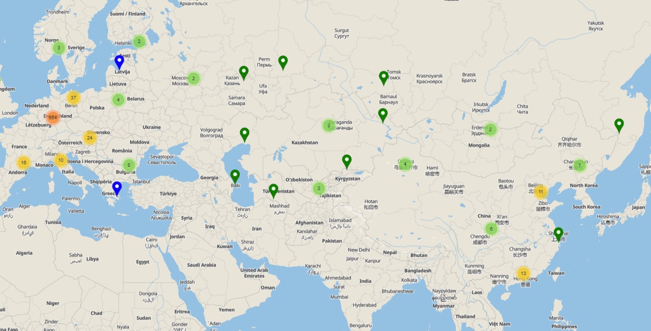 Eurasia DB Cargo Terminals worldwide map