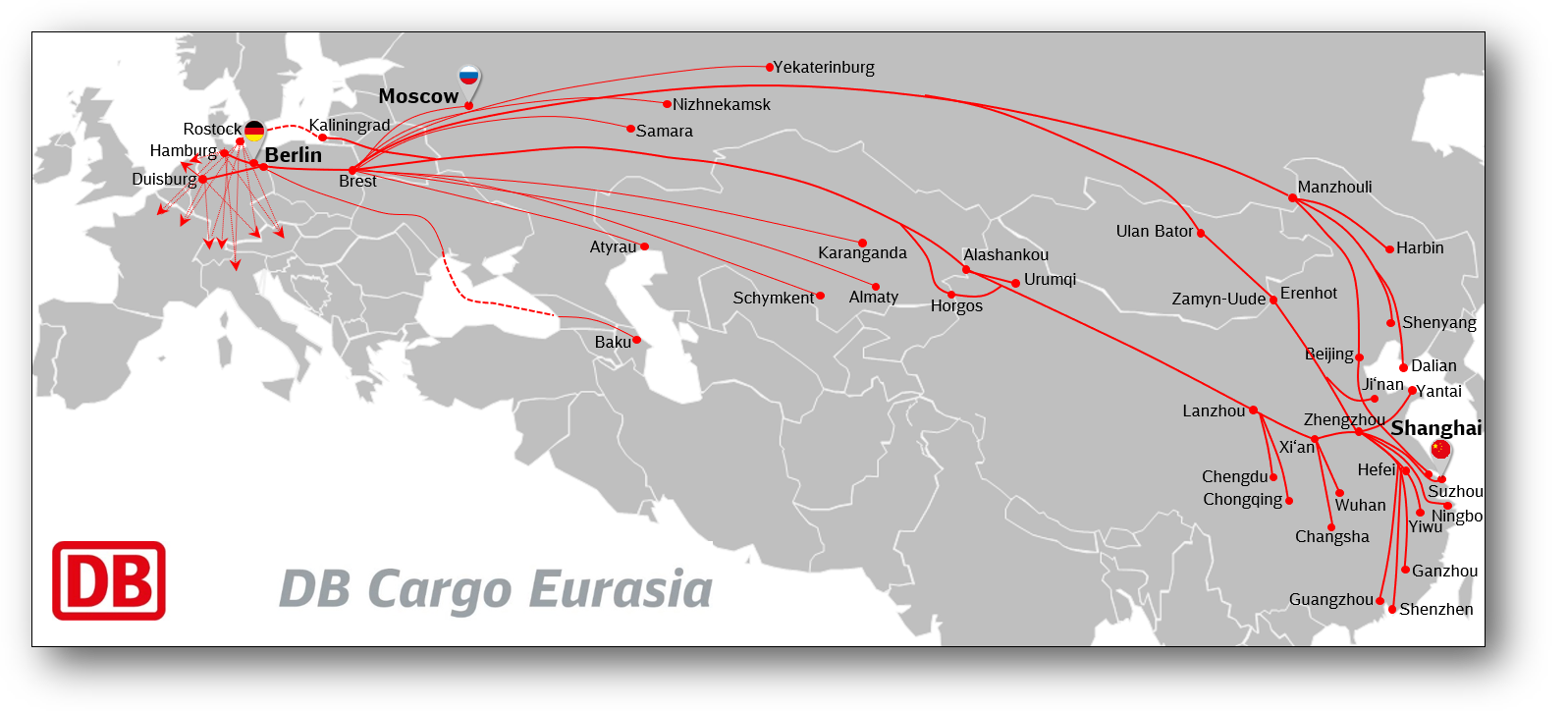DB Cargo Eurasia main routes 2021