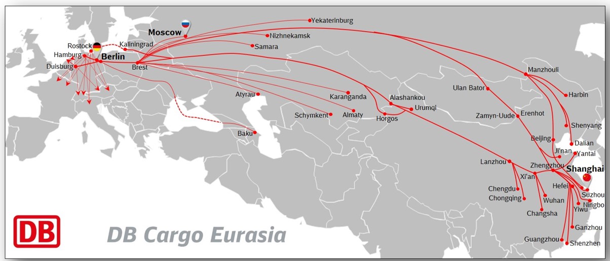 DB Cargo Eurasia main routes 2021