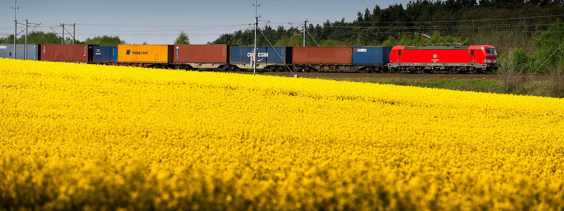 DB Cargo loco with containers going thorugh Poland