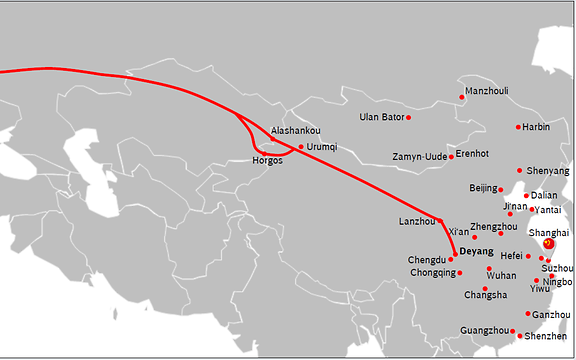 Route Deyang nach Lodz