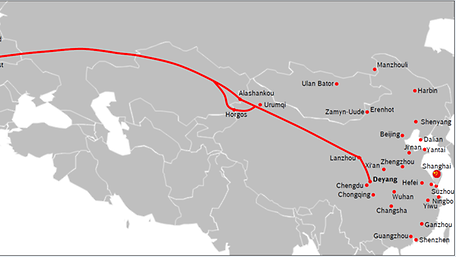 Route between Deyang and Lodz