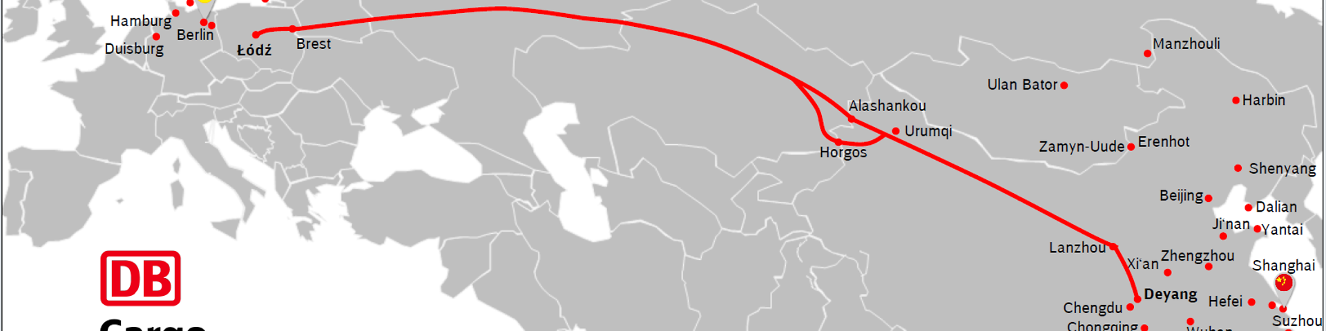 Route between Deyang and Lodz