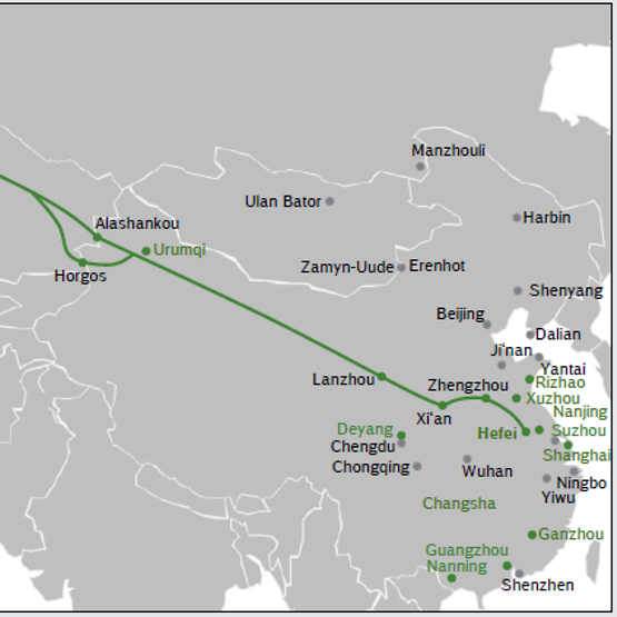 Route between Hefei and Neuss